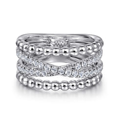 Wide Band Easy-Stack Ring 925 Sterling Silver White Sapphire Bujukan