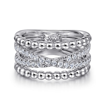 Wide Band Easy-Stack Ring 925 Sterling Silver White Sapphire Bujukan