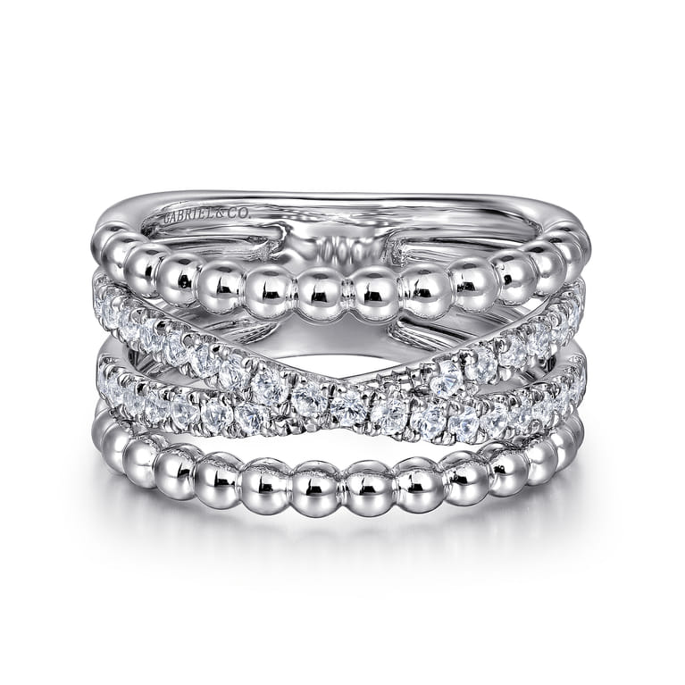 Wide Band Easy-Stack Ring 925 Sterling Silver White Sapphire Bujukan - Shot 1