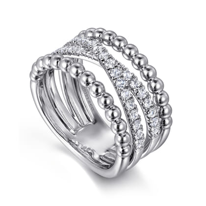 Wide Band Easy-Stack Ring 925 Sterling Silver White Sapphire Bujukan