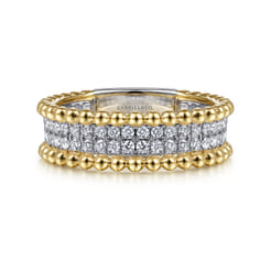 Wide Band Ring 14K White and Yellow Gold Diamond 0.45ct Bujukan