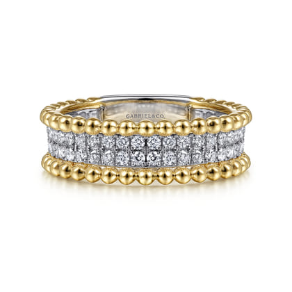 Wide Band Ring 14K White and Yellow Gold Diamond 0.45ct Bujukan