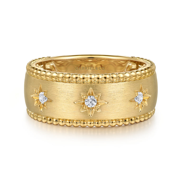 Wide Band Ring 14K Yellow Gold Diamond 0.08ct Bujukan - 0.08 ct - Shot 1