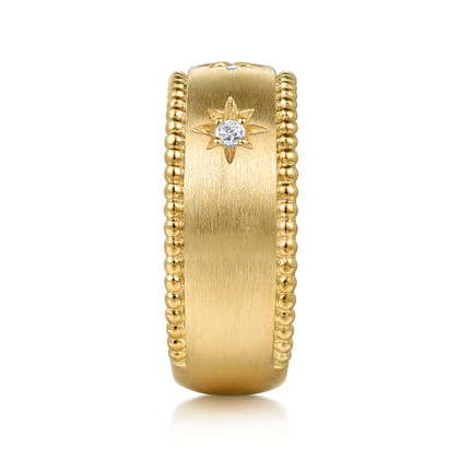 Wide Band Ring 14K Yellow Gold Diamond 0.08ct Bujukan