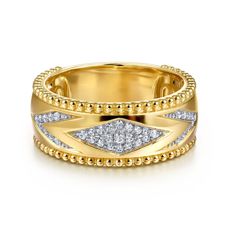 Wide Band Ring Chevron 14K Yellow Gold Diamond 0.18ct Bujukan - 0.18 ct - Shot 1