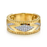 Wide Band Ring Chevron 14K Yellow Gold Diamond 0.18ct Bujukan - 0.18 ct