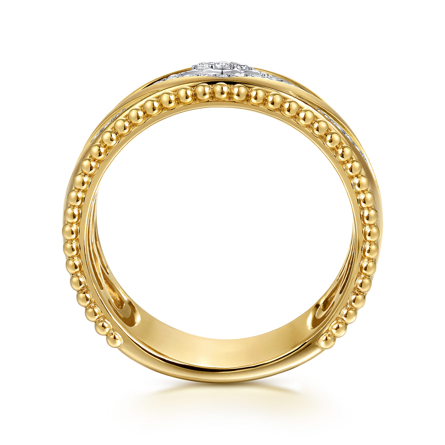 Wide Band Ring Chevron 14K Yellow Gold Diamond 0.18ct Bujukan