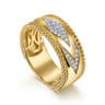 Wide Band Ring Chevron 14K Yellow Gold Diamond 0.18ct Bujukan - 0.18 ct