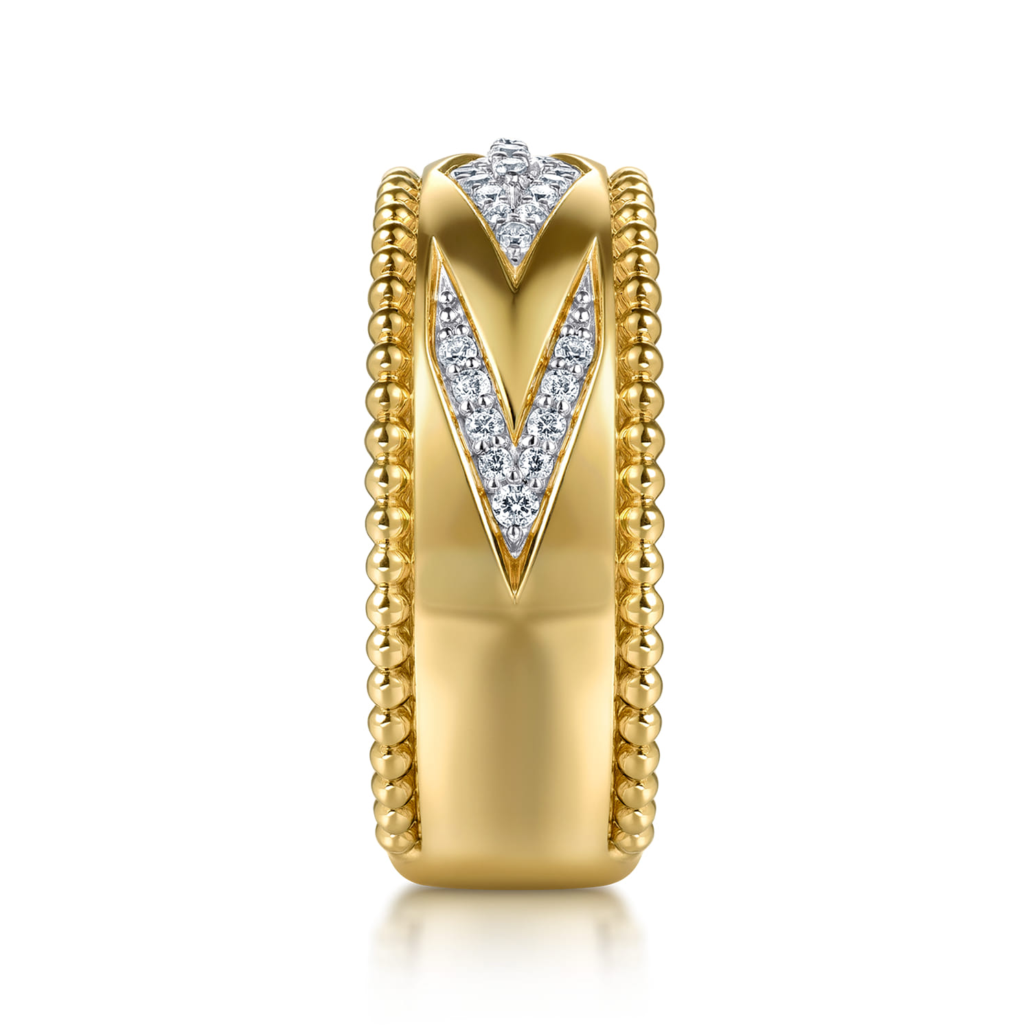Wide Band Ring Chevron 14K Yellow Gold Diamond 0.18ct Bujukan