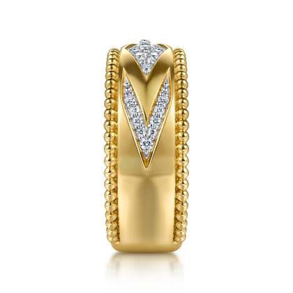 Wide Band Ring Chevron 14K Yellow Gold Diamond 0.18ct Bujukan
