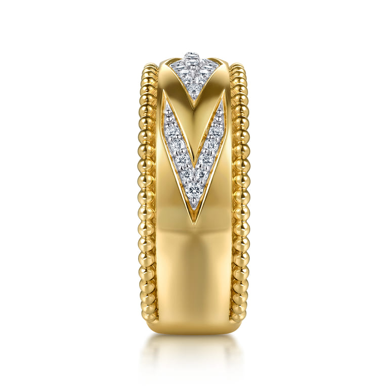 Wide Band Ring Chevron 14K Yellow Gold Diamond 0.18ct Bujukan - 0.18 ct - Shot 4