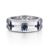 Wide Band Stations in Horizontal Brush Finish 925 Sterling Silver Sapphire