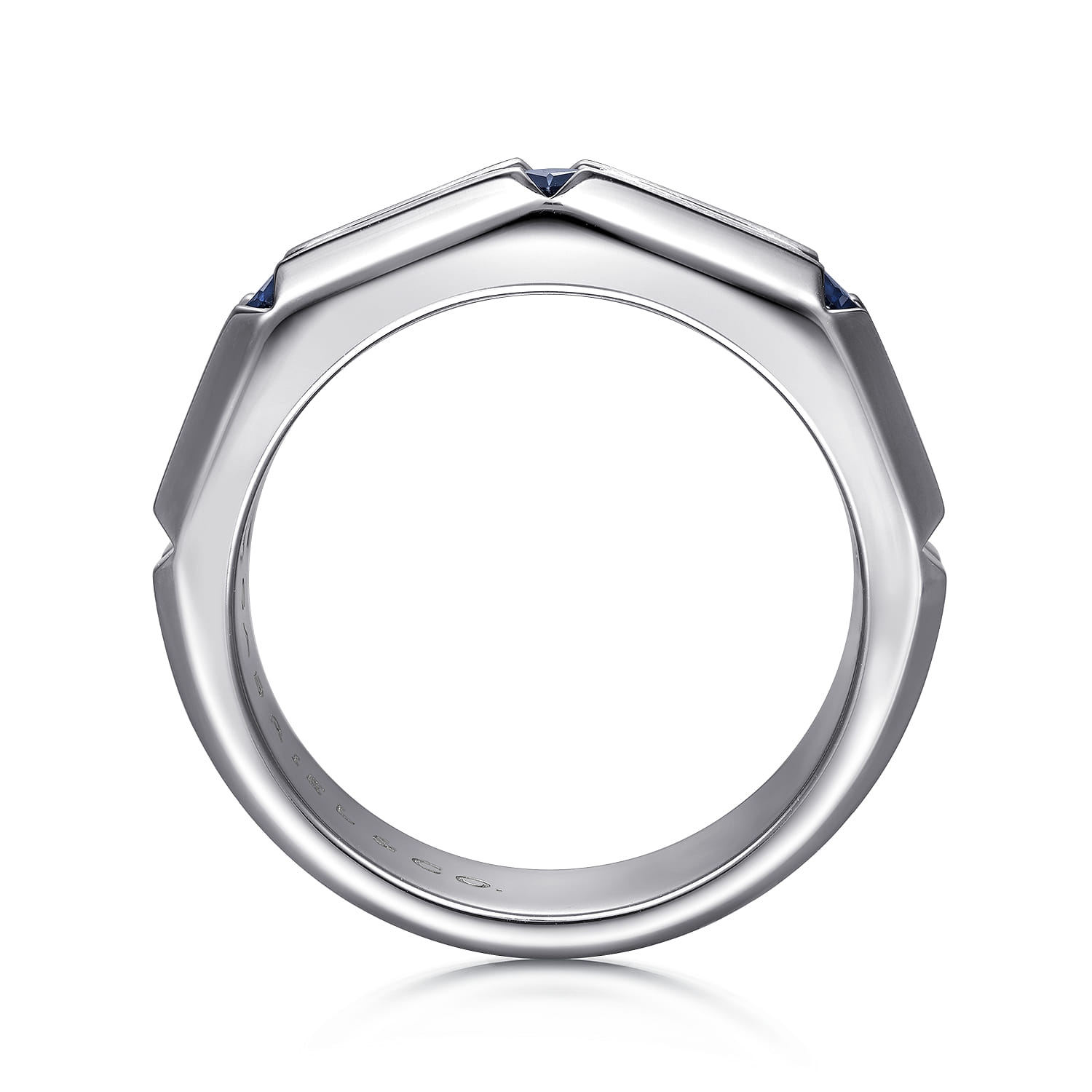 Wide Band Stations in Horizontal Brush Finish 925 Sterling Silver Sapphire - Shot 2