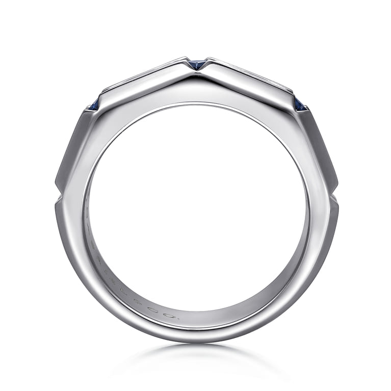 Wide Band Stations in Horizontal Brush Finish 925 Sterling Silver Sapphire - Shot 2