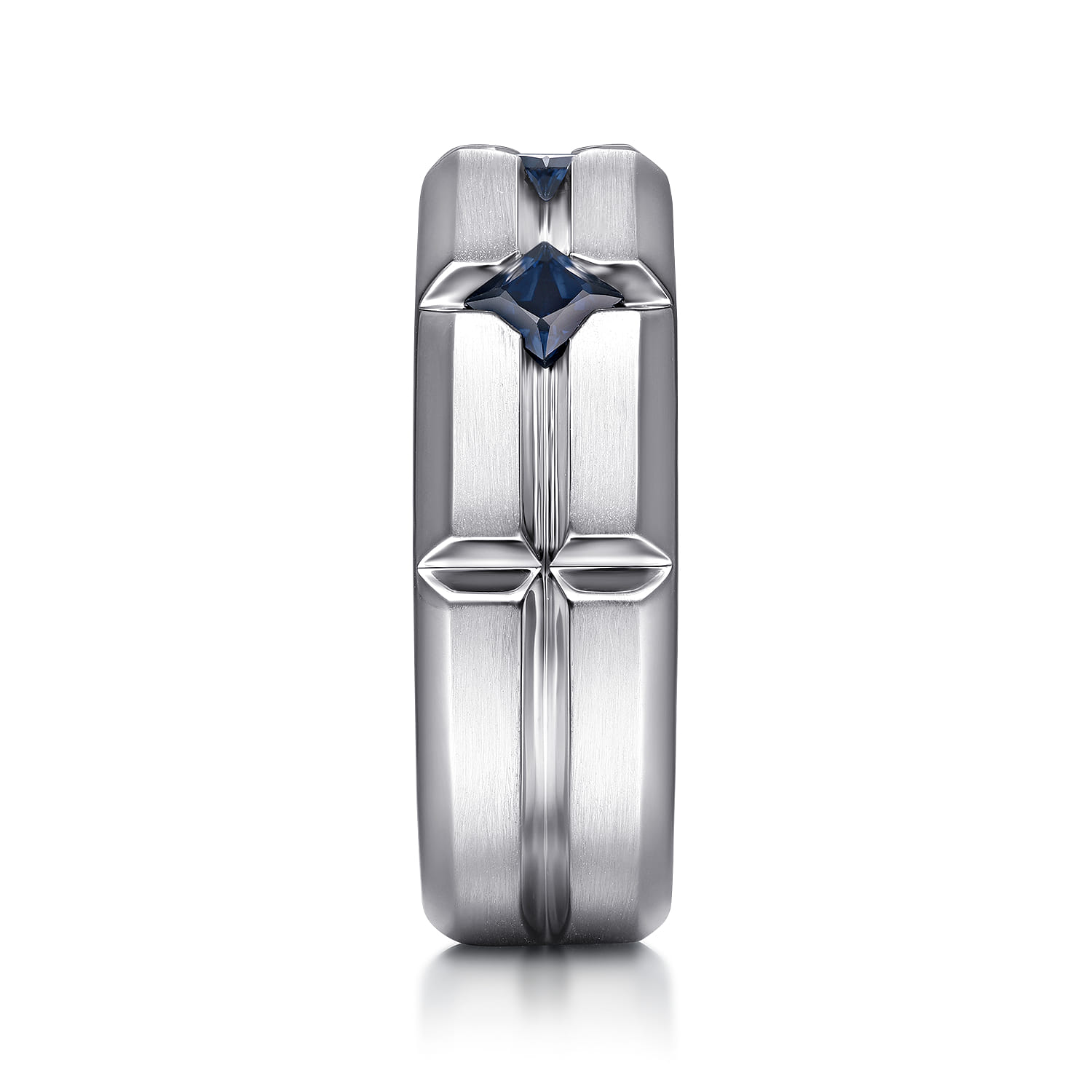 Wide Band Stations in Horizontal Brush Finish 925 Sterling Silver Sapphire - Shot 4