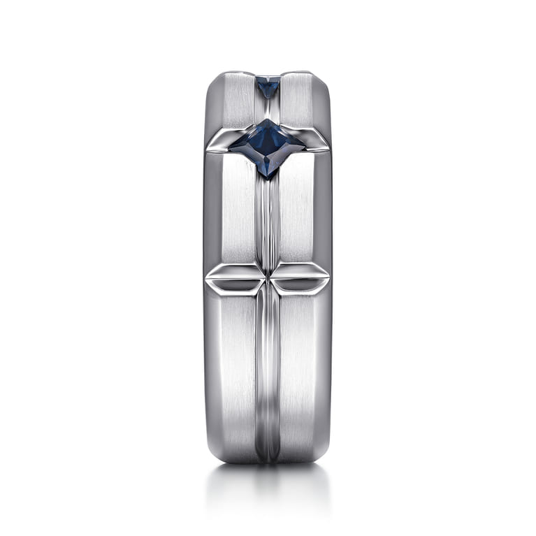 Wide Band Stations in Horizontal Brush Finish 925 Sterling Silver Sapphire - Shot 4