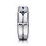 Wide Band Stations in Horizontal Brush Finish 925 Sterling Silver Sapphire