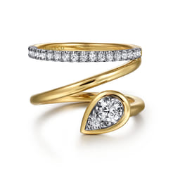 Wide Band Wrap Ring 14K White and Yellow Gold Diamond 0.5ct