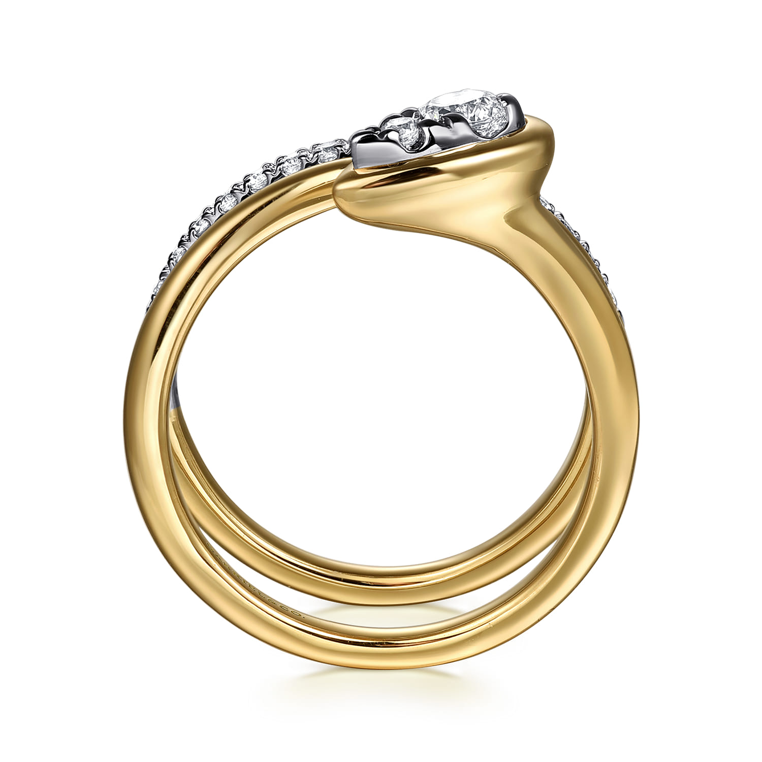 Wide Band Wrap Ring 14K White and Yellow Gold Diamond 0.5ct