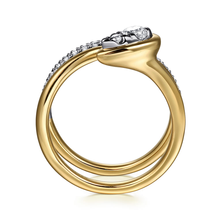Wide Band Wrap Ring 14K White and Yellow Gold Diamond 0.5ct - 0.5 ct - Shot 2
