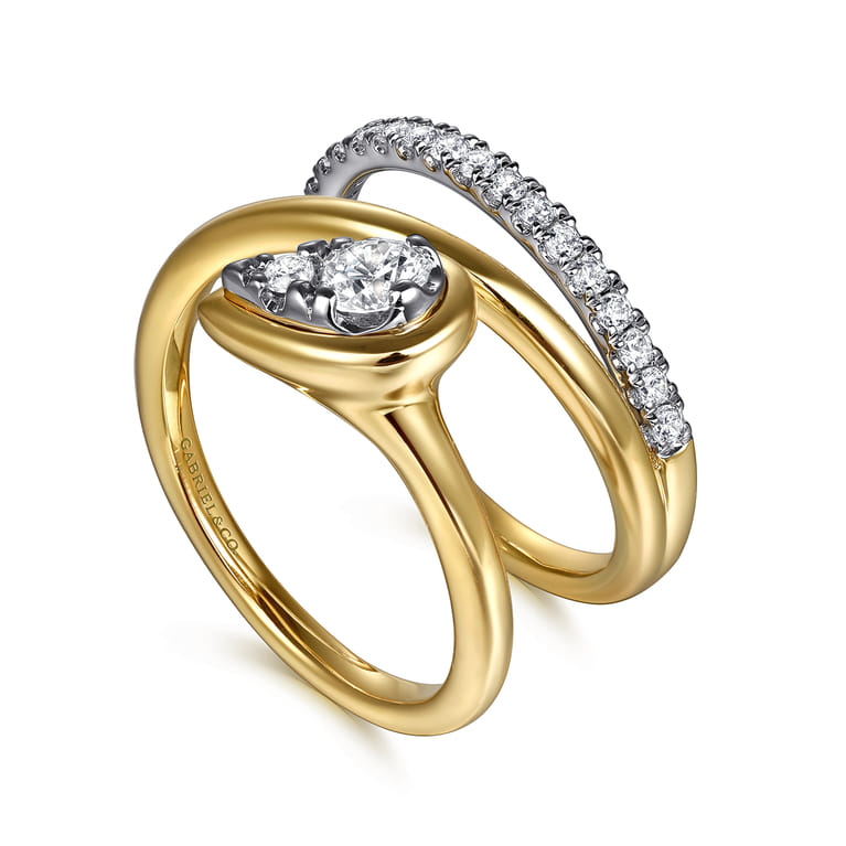 Wide Band Wrap Ring 14K White and Yellow Gold Diamond 0.5ct - 0.5 ct - Shot 3