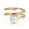 Wide Band Wrap Ring 14K Yellow Gold Diamond and Pearl 0.02ct - 0.02 ct