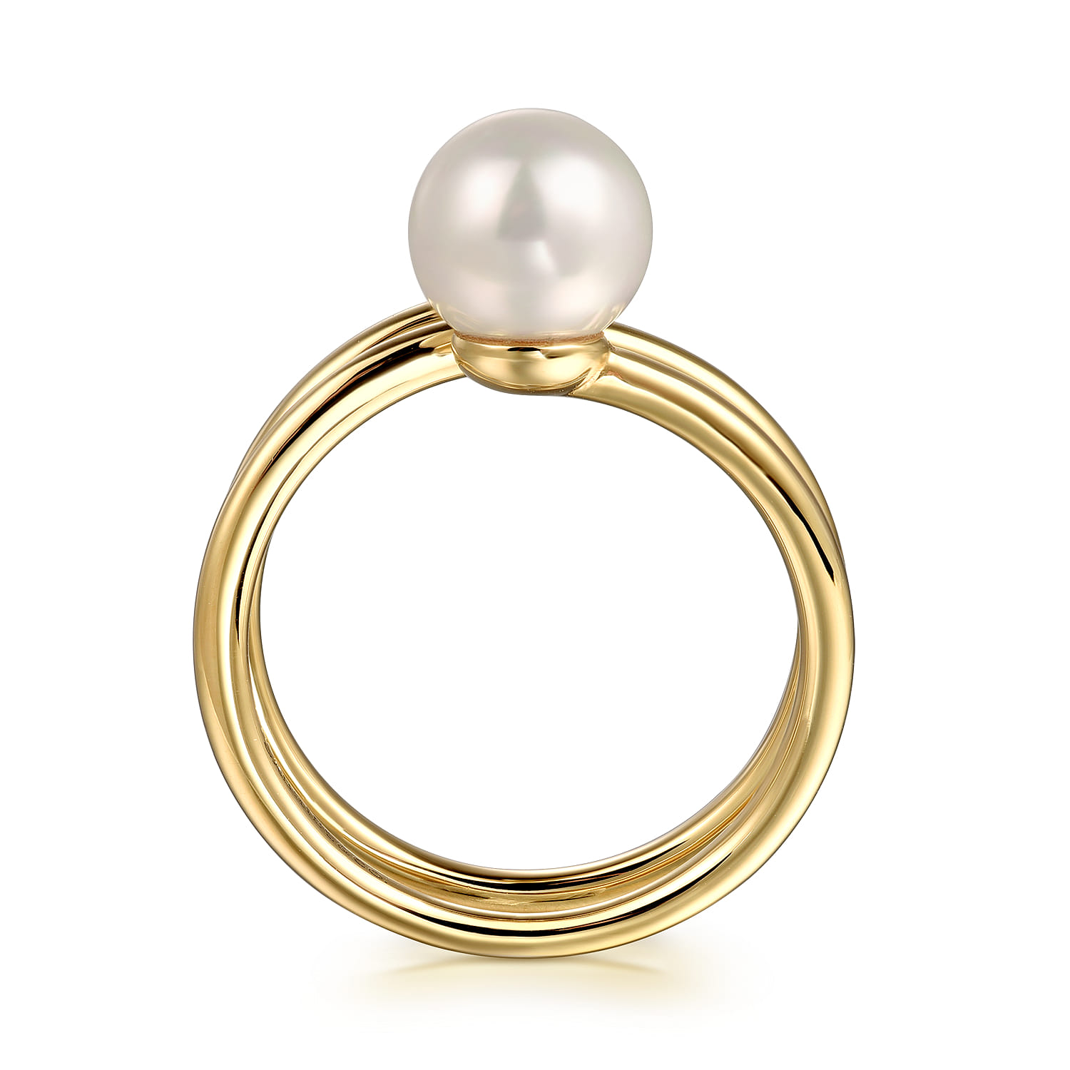 Wide Band Wrap Ring 14K Yellow Gold Diamond and Pearl 0.02ct