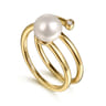 Wide Band Wrap Ring 14K Yellow Gold Diamond and Pearl 0.02ct - 0.02 ct