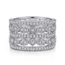 Wide Vintage Inspired 14K White Gold Diamond Ring - 0.75 ct