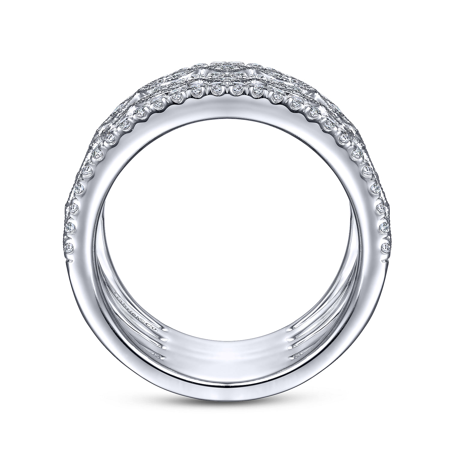 Wide Vintage Inspired 14K White Gold Diamond Ring - 0.75 ct - Shot 2
