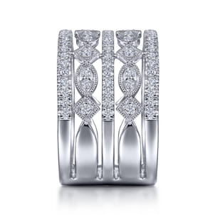 Wide Vintage Inspired 14K White Gold Diamond Ring