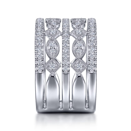 Wide Vintage Inspired 14K White Gold Diamond Ring