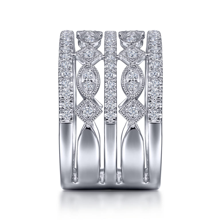 Wide Vintage Inspired 14K White Gold Diamond Ring - 0.75 ct - Shot 4