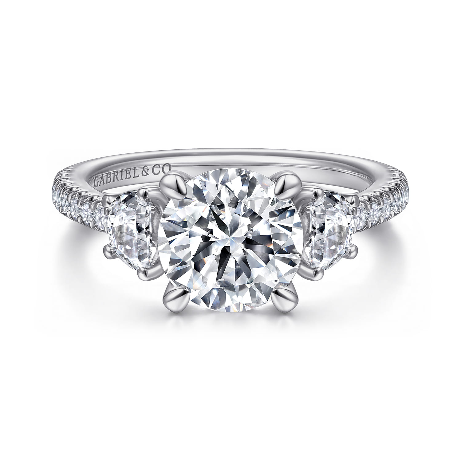 Wilda - 14K White Gold Round Three Stone Diamond Engagement Ring
