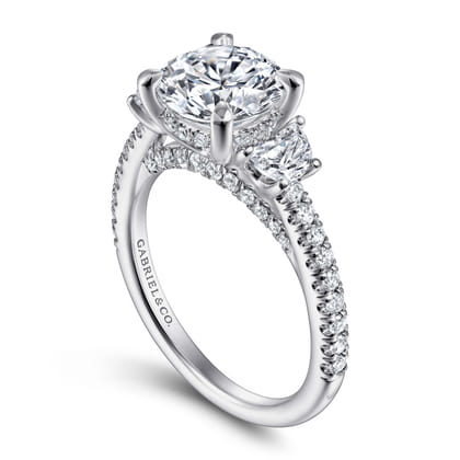 Wilda - 14K White Gold Round Three Stone Diamond Engagement Ring