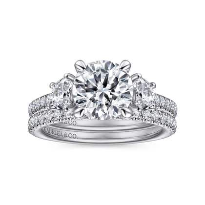 Wilda - 14K White Gold Round Three Stone Diamond Engagement Ring