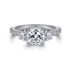 18K White Gold Cushion Cut Three Stone Diamond Engagement Ring