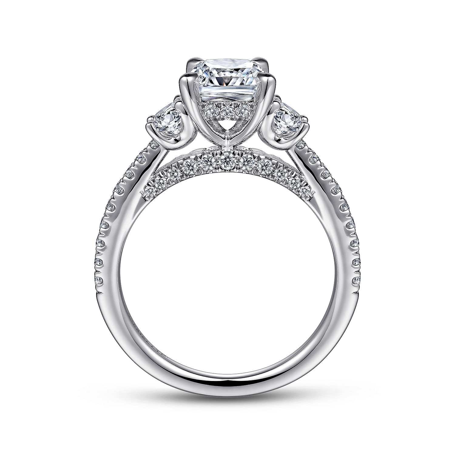 Wilda - 18K White Gold Cushion Cut Three Stone Diamond Engagement Ring