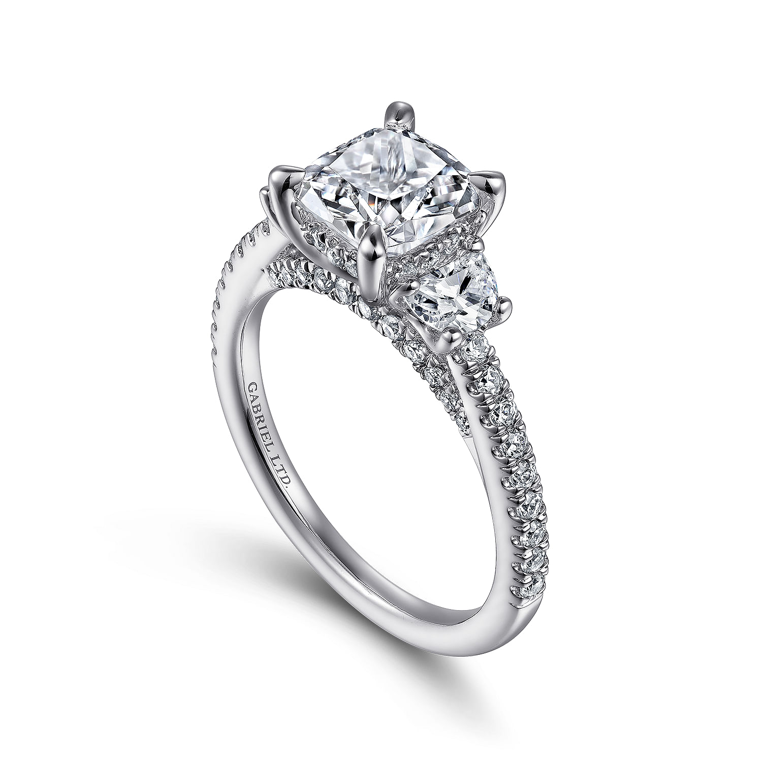 Wilda - 18K White Gold Cushion Cut Three Stone Diamond Engagement Ring