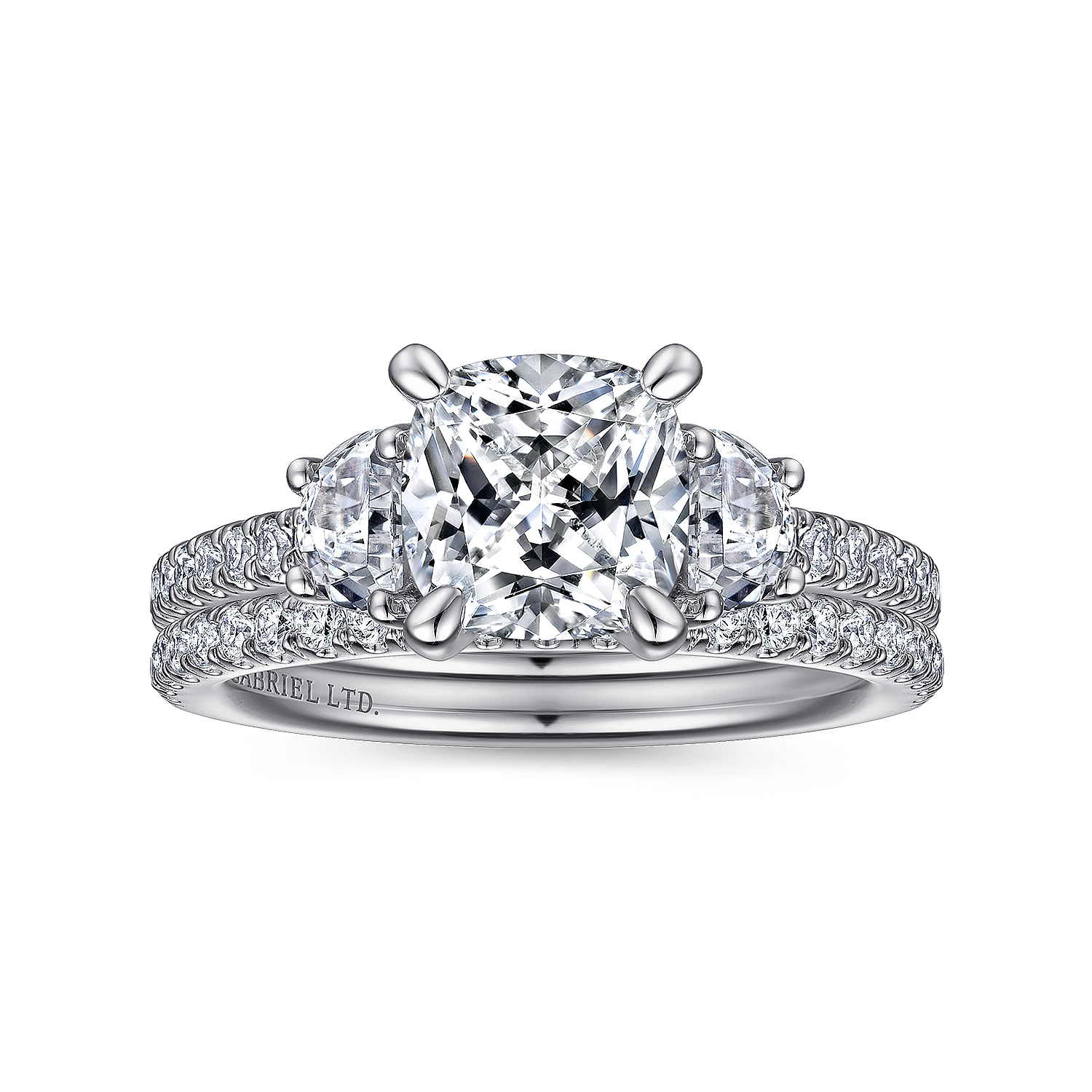 Wilda - 18K White Gold Cushion Cut Three Stone Diamond Engagement Ring