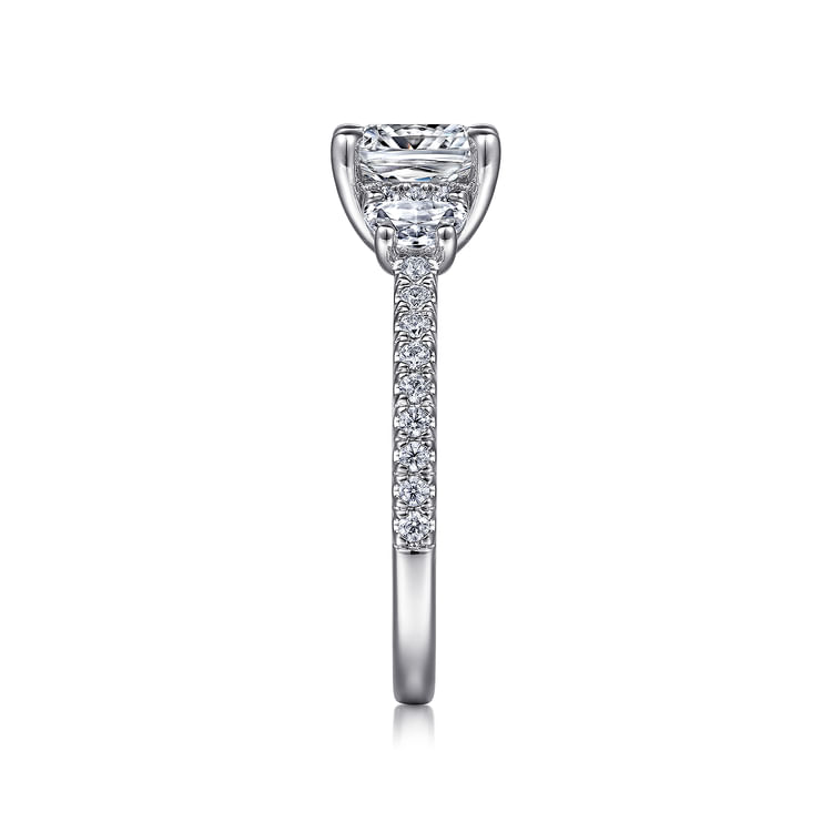 Wilda - 18K White Gold Cushion Cut Three Stone Diamond Engagement Ring