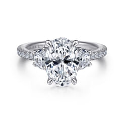 18K White Gold Oval Three Stone Diamond Engagement Ring