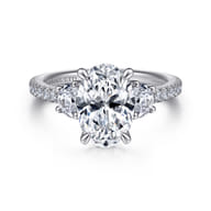 Wilda - 18K White Gold Oval Three Stone Diamond Engagement Ring