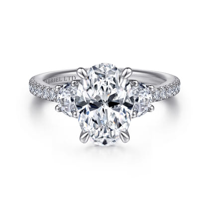 Wilda - 18K White Gold Oval Three Stone Diamond Engagement Ring