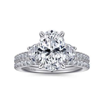 Wilda - 18K White Gold Oval Three Stone Diamond Engagement Ring