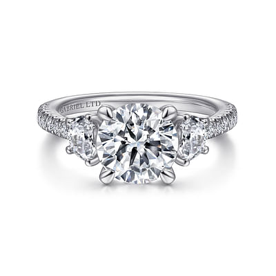 Wilda - 18K White Gold Round Three Stone Diamond Engagement Ring