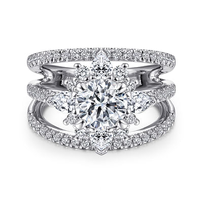 Wilhelmina - Unique 14K White Gold Round Halo Diamond Engagement Ring