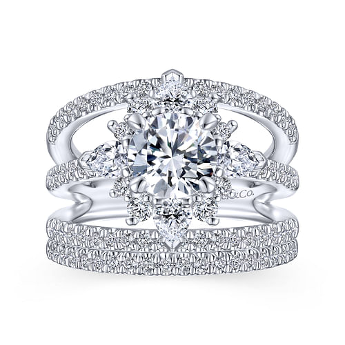 Wilhelmina - Unique 14K White Gold Round Halo Diamond Engagement Ring - 0.63 ct - Shot 4