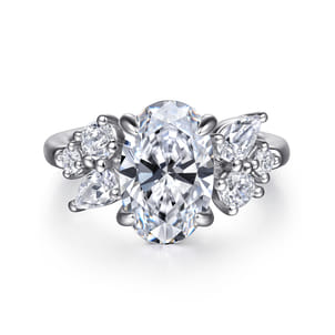 Willa - 14K White Gold Asymmetrical Burst Oval Diamond Engagement Ring