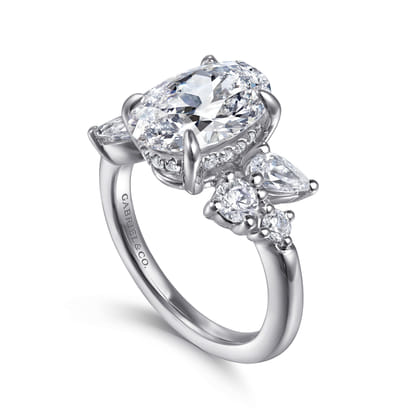 Willa - 14K White Gold Asymmetrical Burst Oval Diamond Engagement Ring